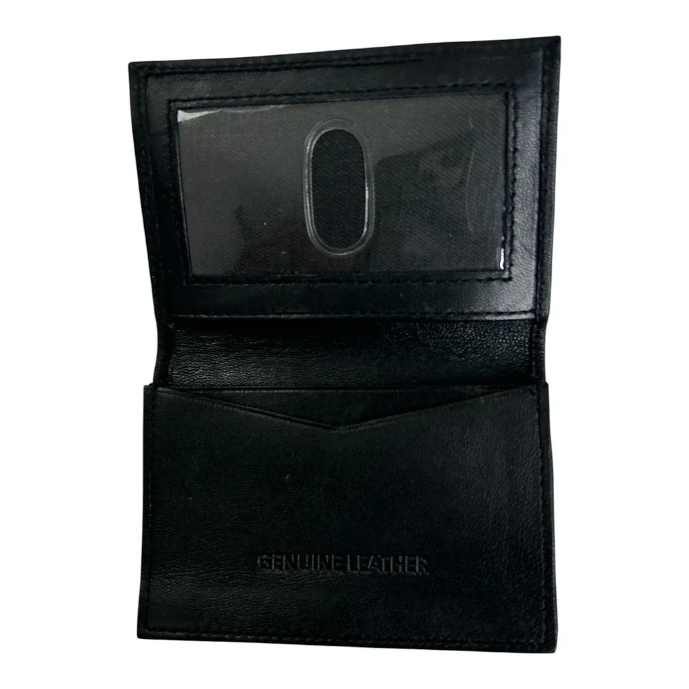 Minimalist Black Genuine Leather Bifold Card Wallet & ID Case Slim